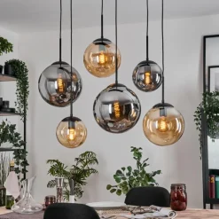 Gastor Suspension, Boule lumineuse, Suspension Ambre, Fumé, 6 lumières