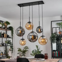 Gastor Suspension, Boule lumineuse, Suspension Ambre, Fumé, 6 lumières