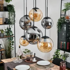 Gastor Suspension, Boule lumineuse, Suspension Ambre, Fumé, 6 lumières