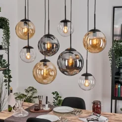 Gastor Suspension, Boule lumineuse, Suspension Ambre, Clair, Fumé, 8 lumières
