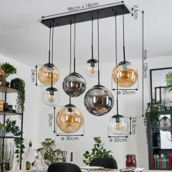 Gastor Suspension, Boule lumineuse, Suspension Ambre, Clair, Fumé, 8 lumières