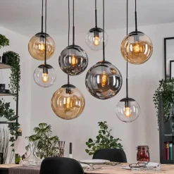 Gastor Suspension, Boule lumineuse, Suspension Ambre, Clair, Fumé, 8 lumières