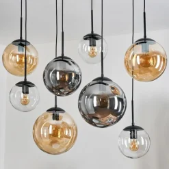Gastor Suspension, Boule lumineuse, Suspension Ambre, Clair, Fumé, 8 lumières
