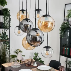 Gastor Suspension, Boule lumineuse, Suspension Ambre, Clair, Fumé, 8 lumières