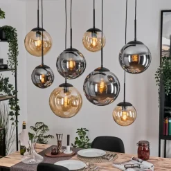 Gastor Suspension, Boule lumineuse, Suspension Ambre, Fumé, 8 lumières
