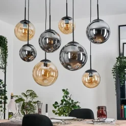Gastor Suspension, Boule lumineuse, Suspension Ambre, Fumé, 8 lumières