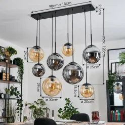 Gastor Suspension, Boule lumineuse, Suspension Ambre, Fumé, 8 lumières