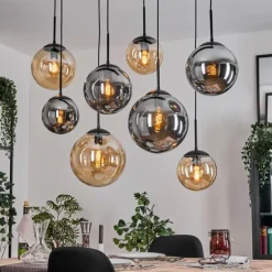 Gastor Suspension, Boule lumineuse, Suspension Ambre, Fumé, 8 lumières