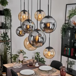 Gastor Suspension, Boule lumineuse, Suspension Ambre, Fumé, 8 lumières