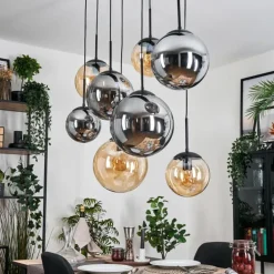 Gastor Suspension, Boule lumineuse, Suspension Ambre, Fumé, 8 lumières