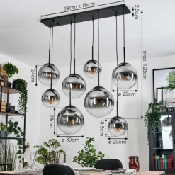 Gastor Suspension, Boule lumineuse, Suspension Clair, Fumé, 8 lumières