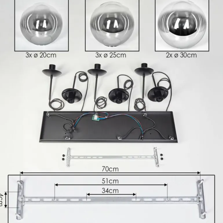 Gastor Suspension, Boule lumineuse, Suspension Clair, Fumé, 8 lumières