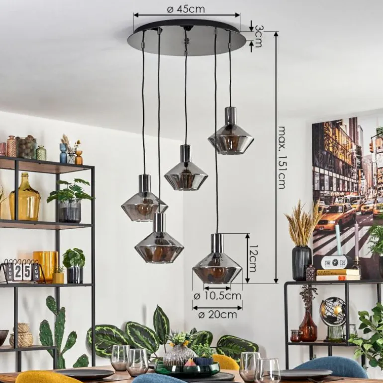 Gillbergatorp Suspension, Boule lumineuse, Suspension Chrome, Fumé, 5 lumières