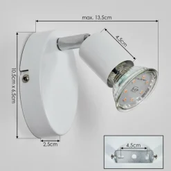 Gjedso Spot de plafond, Applique murale, Spot mural LED Chrome, Blanc, 1 lumière