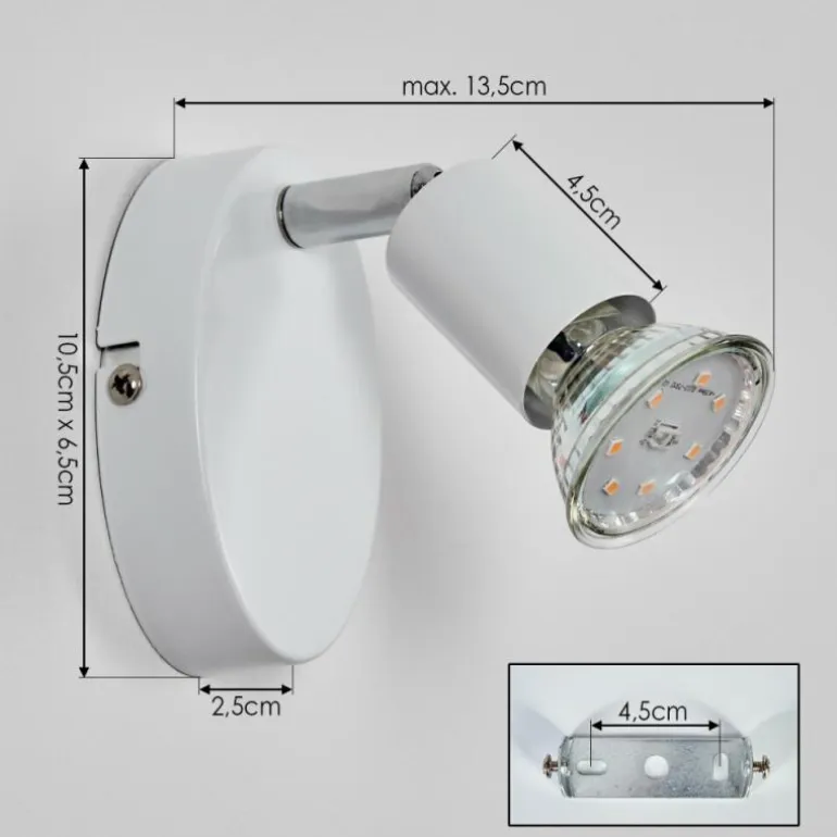 Gjedso Spot de plafond, Applique murale, Spot mural LED Chrome, Blanc, 1 lumière