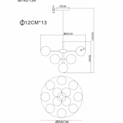 Grappy Suspension Luminaires Globo Lighting Nickel mat, 13 lumières