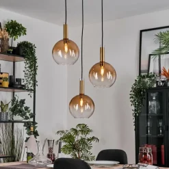 Grovsta Suspension, Boule lumineuse, Suspension Or, Noir, 3 lumières