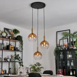 Grovsta Suspension, Boule lumineuse, Suspension Or, Noir, 3 lumières