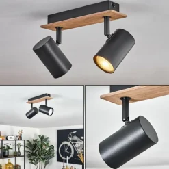 Guardais Plafonnier Brun, Couleur bois, Noir, 2 lumières