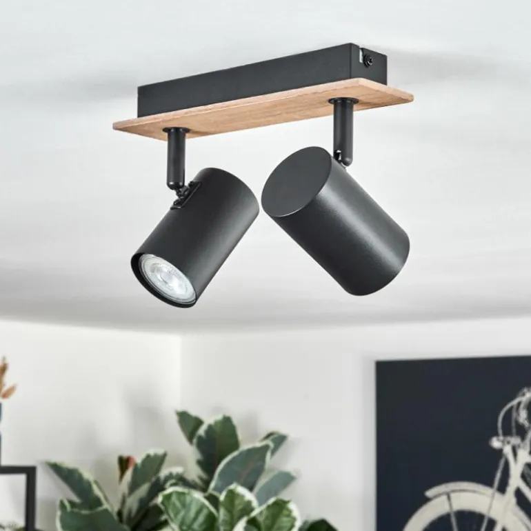 Guardais Plafonnier Brun, Couleur bois, Noir, 2 lumières