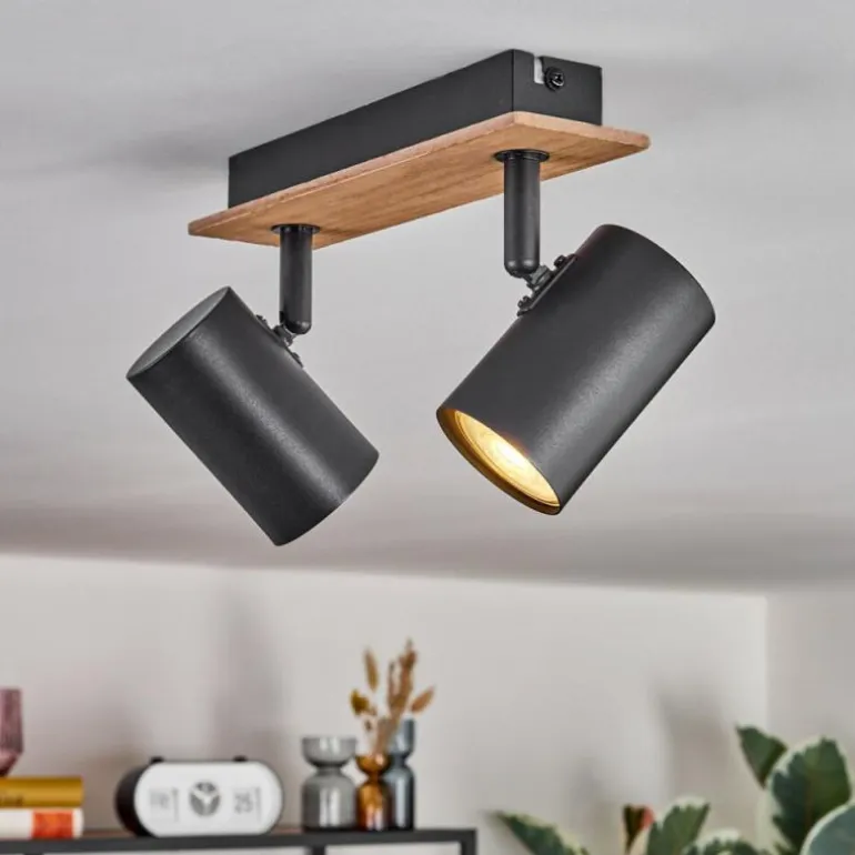 Guardais Plafonnier Brun, Couleur bois, Noir, 2 lumières
