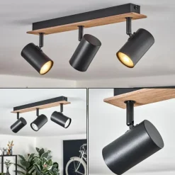 Guardais Plafonnier Brun, Couleur bois, Noir, 3 lumières