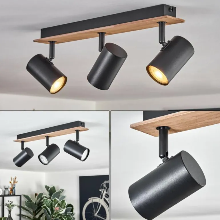 Guardais Plafonnier Brun, Couleur bois, Noir, 3 lumières