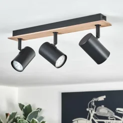 Guardais Plafonnier Brun, Couleur bois, Noir, 3 lumières