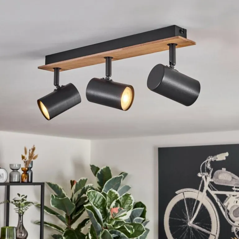 Guardais Plafonnier Brun, Couleur bois, Noir, 3 lumières