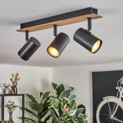Guardais Plafonnier Brun, Couleur bois, Noir, 3 lumières