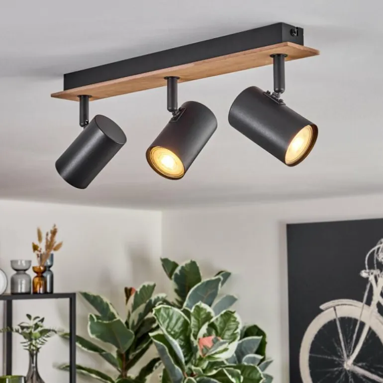 Guardais Plafonnier Brun, Couleur bois, Noir, 3 lumières