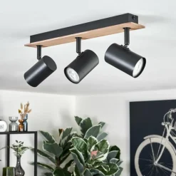 Guardais Plafonnier Brun, Couleur bois, Noir, 3 lumières