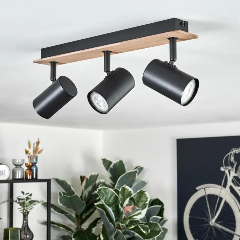 Guardais Plafonnier Brun, Couleur bois, Noir, 3 lumières