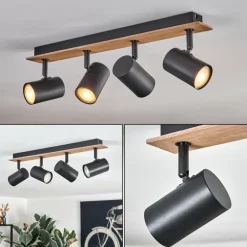 Guardais Plafonnier Brun, Couleur bois, Noir, 4 lumières