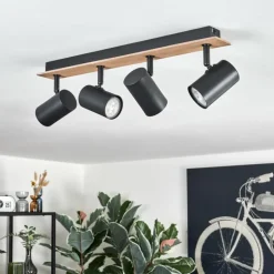 Guardais Plafonnier Brun, Couleur bois, Noir, 4 lumières