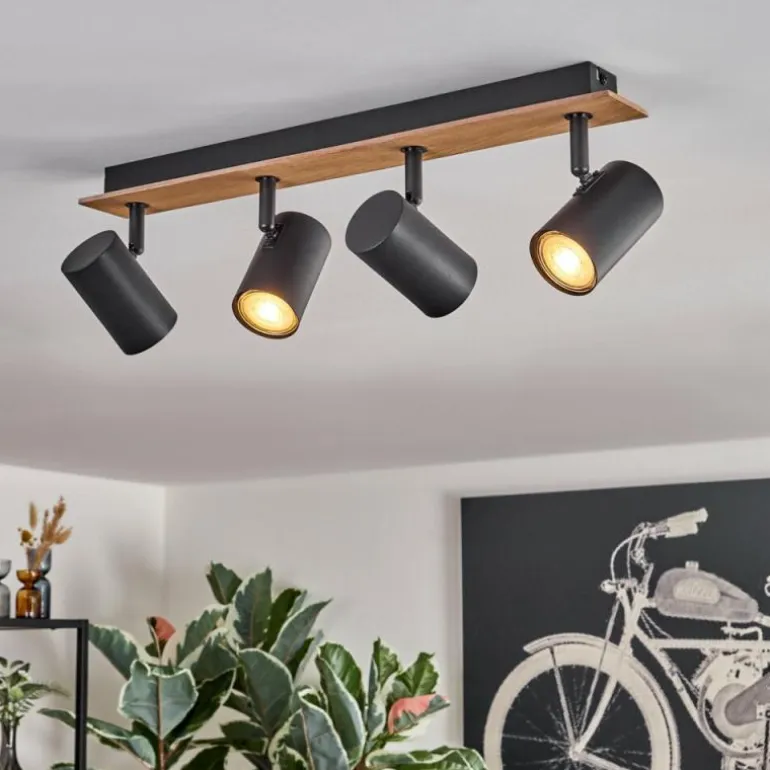 Guardais Plafonnier Brun, Couleur bois, Noir, 4 lumières