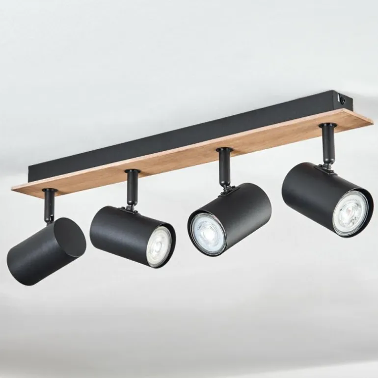 Guardais Plafonnier Brun, Couleur bois, Noir, 4 lumières
