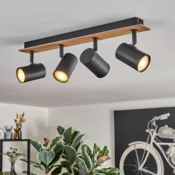 Guardais Plafonnier Brun, Couleur bois, Noir, 4 lumières