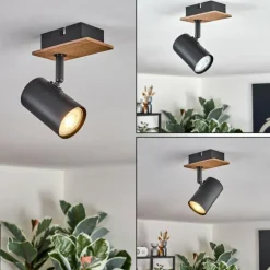 Guardais Plafonnier, Spot de plafond Brun, Couleur bois, Noir, 1 lumière