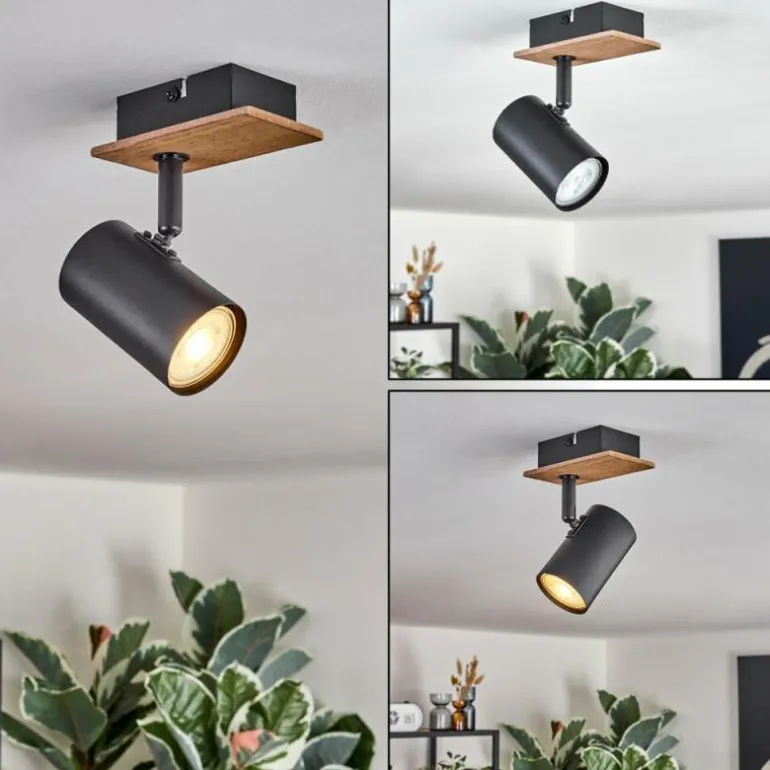 Guardais Plafonnier, Spot de plafond Brun, Couleur bois, Noir, 1 lumière