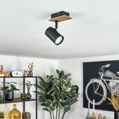 Guardais Plafonnier, Spot de plafond Brun, Couleur bois, Noir, 1 lumière