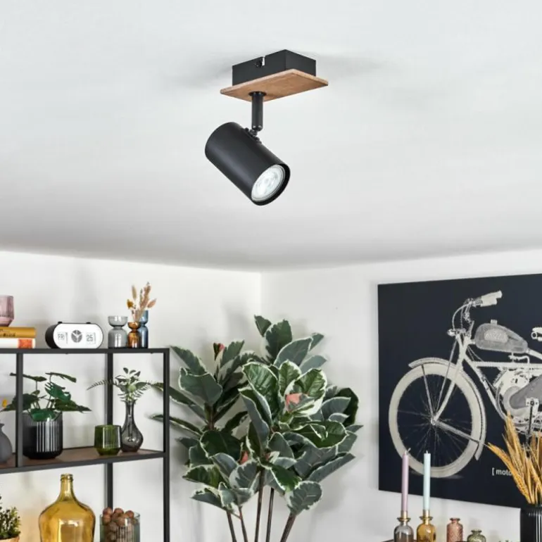 Guardais Plafonnier, Spot de plafond Brun, Couleur bois, Noir, 1 lumière