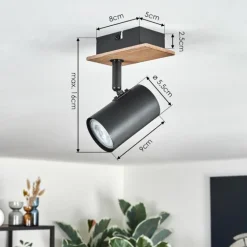 Guardais Plafonnier, Spot de plafond Brun, Couleur bois, Noir, 1 lumière