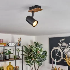 Guardais Plafonnier, Spot de plafond Brun, Couleur bois, Noir, 1 lumière