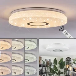 Hafdhem Plafonnier LED Argenté, 1 lumière, Télécommandes