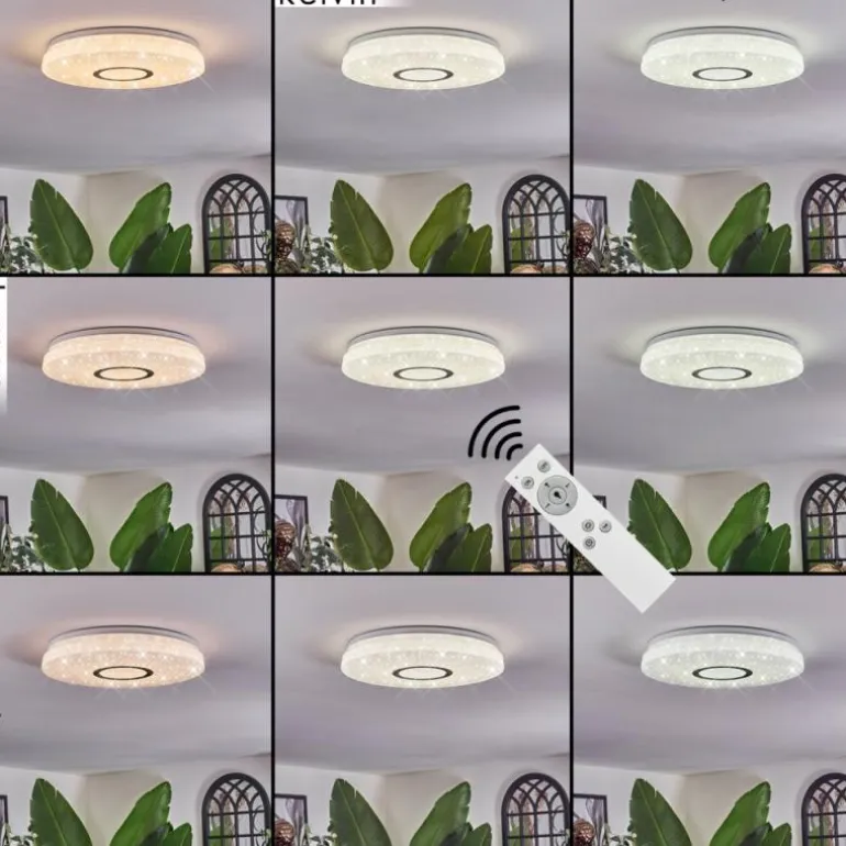 Hafdhem Plafonnier LED Argenté, 1 lumière, Télécommandes