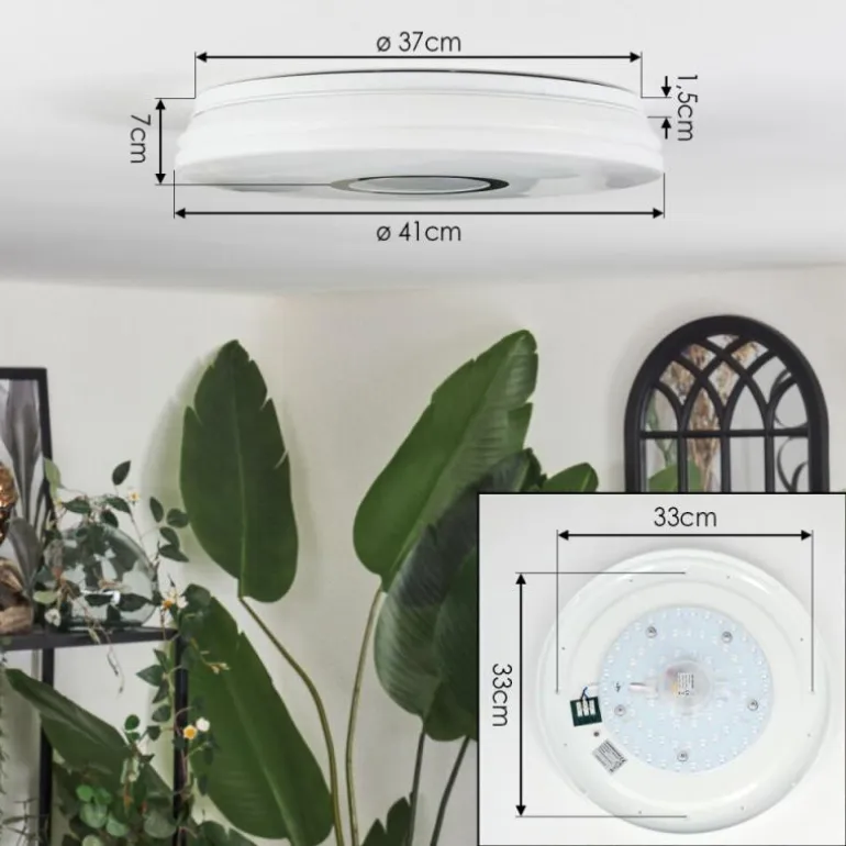 Hafdhem Plafonnier LED Argenté, 1 lumière, Télécommandes