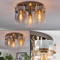 Hasvik Plafonnier, Spot de plafond Chrome, Noir, 3 lumières