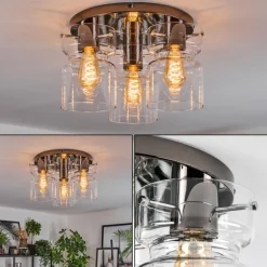 Hasvik Plafonnier, Spot de plafond Chrome, Noir, 3 lumières