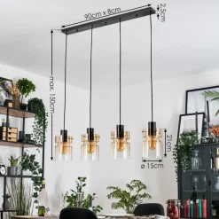 Hasvik Suspension, Suspension Ambre, Clair, 4 lumières